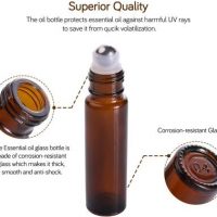 Bouteilles roulantes GZP2002, bouteille à bille marron en verre ambré avec bouchons de couleur dorée pour huile essentielle, bille roulante en métal en acier pour voyage, récipient utilitaire en verre – Image 3